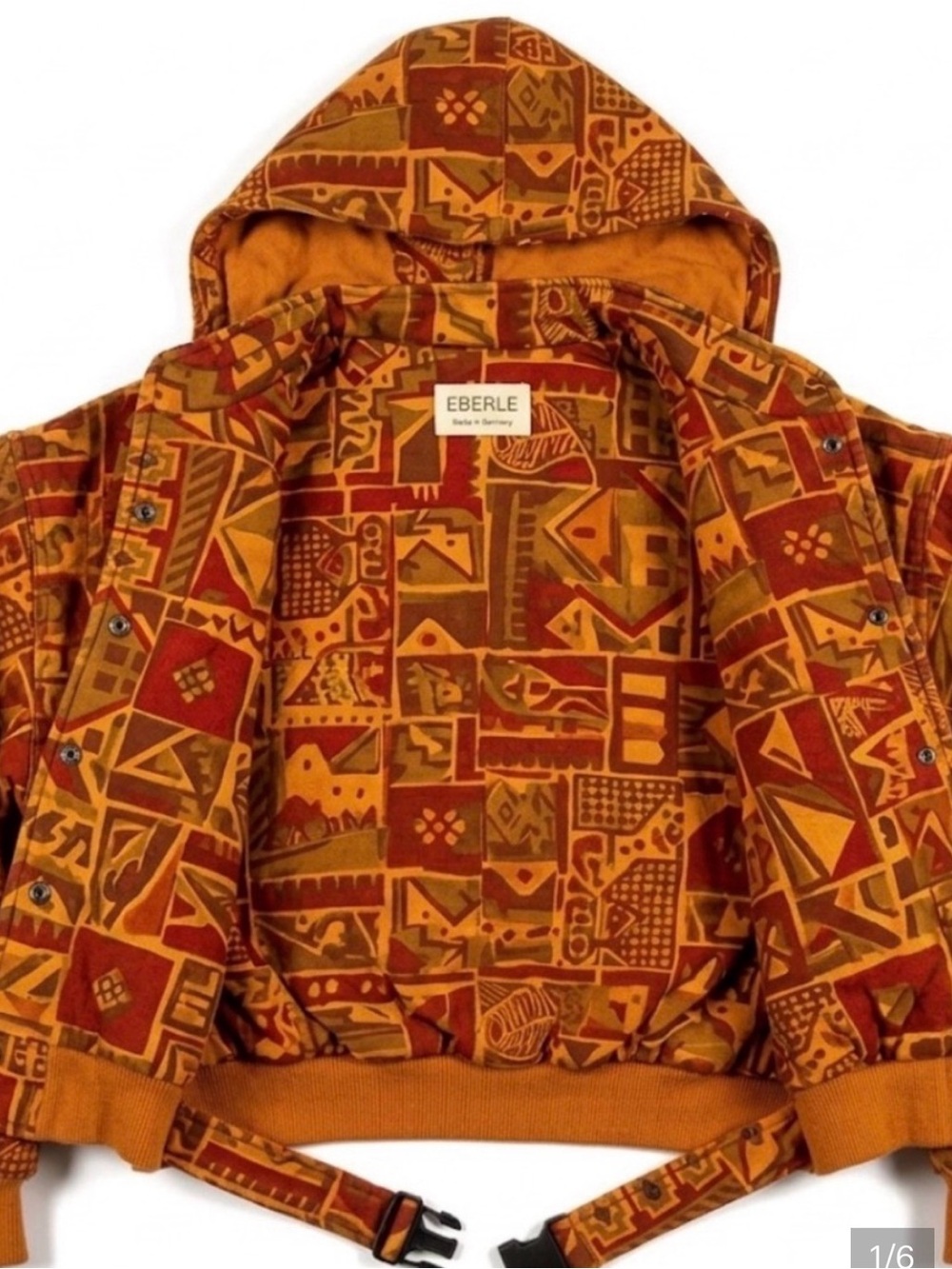 Vintage Eberle Germany
Reversible Cropped Hooded Jacket Mustard Print Size S M